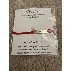 Teacher Wish Bracelet NEW With "Teach" Plate‎ & Red Cord Teacher Gift